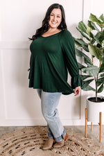 Tie Sleeve V Neck Top In Rich Pine Grove