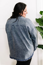 Mineral Wash Button Down Denim Jacket In Muted Navy