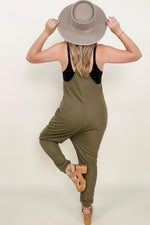 Waffle Knit V-Neck Tank Jumpsuit With Pockets