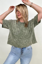 French Terry Acid Wash Raw Edge Crop Top