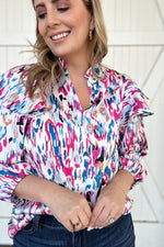 The Veronica Multicolor Print Puff Sleeve Ruffle Blouse