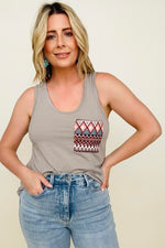Tank Top with Aztec Pattern Chest Pocket