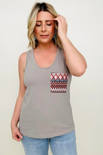 Tank Top with Aztec Pattern Chest Pocket