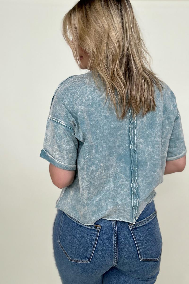 French Terry Acid Wash Raw Edge Crop Top