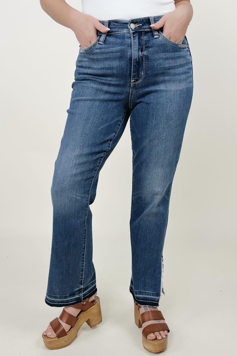 Judy Blue High Waist Fray Slit Release Hem Straight Jeans