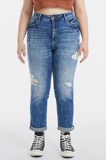BAYEAS High Waist Distressed Paint Splatter Pattern Jeans