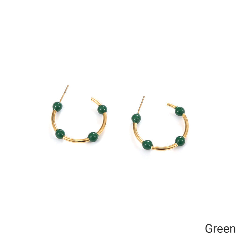 Willow Moon Retro Hand Enamel C-Shaped Hoop Earrings with Box