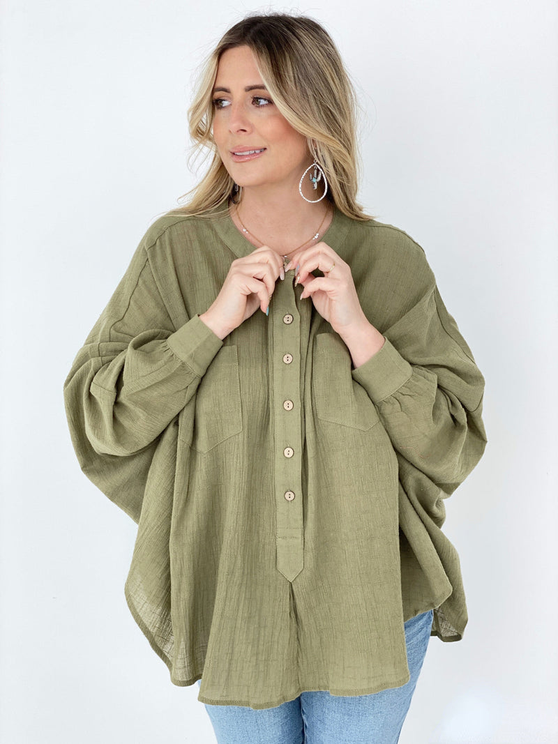 Easel Textured Cotton Linen Oversized Top