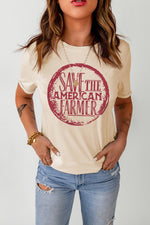 Khaki SAVE THE AMERICAN FARMER Graphic Print Tee