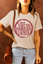 Khaki SAVE THE AMERICAN FARMER Graphic Print Tee