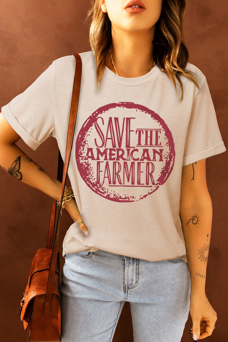 Khaki SAVE THE AMERICAN FARMER Graphic Print Tee