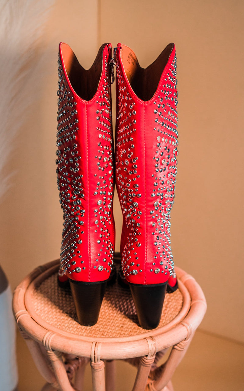 Beast Autumn Tall Studded Boot in Red