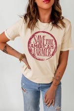 Khaki SAVE THE AMERICAN FARMER Graphic Print Tee