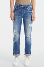 BAYEAS High Waist Distressed Paint Splatter Pattern Jeans