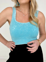 Washed Ribbed Square Neck Cropped Tank Top