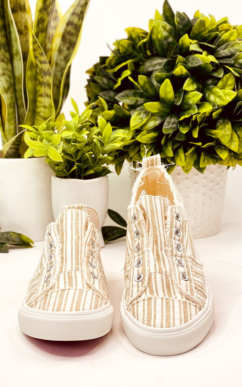 Corkys Babalu Sneaker in Tan Stripe