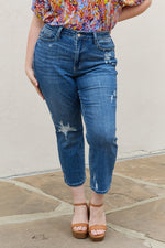 Judy Blue Theresa High Waisted Ankle Distressed Straight Jeans