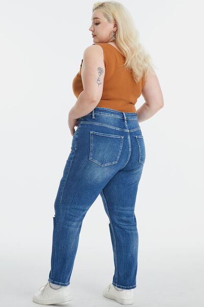 BAYEAS High Waist Distressed Washed Cropped Mom Jeans