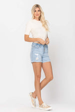 Judy Blue High Waist Cuffed Button-Fly Destroyed Denim Shorts