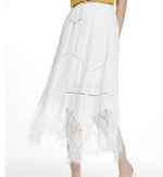 White Lace Asymmetrical Hem Maxi Skirt