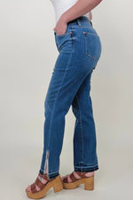 Judy Blue High Waist Fray Slit Release Hem Straight Jeans