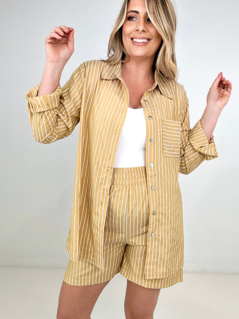 Mountains of Chic Striped Button Down and Shorts Set