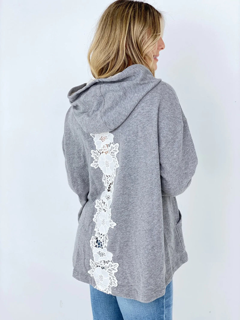 Lana Floral Lace Detail Pullover Hoodie