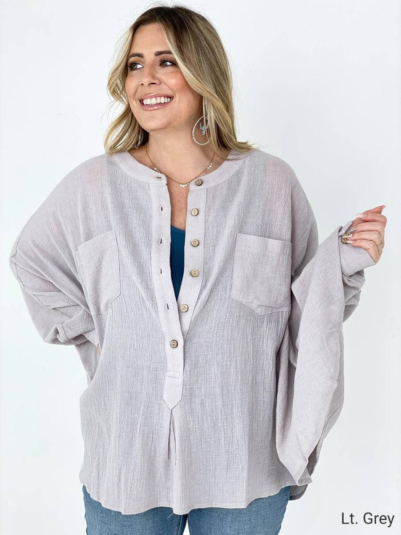 Easel Textured Cotton Linen Oversized Top