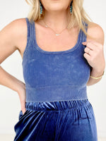 Washed Ribbed Square Neck Cropped Tank Top