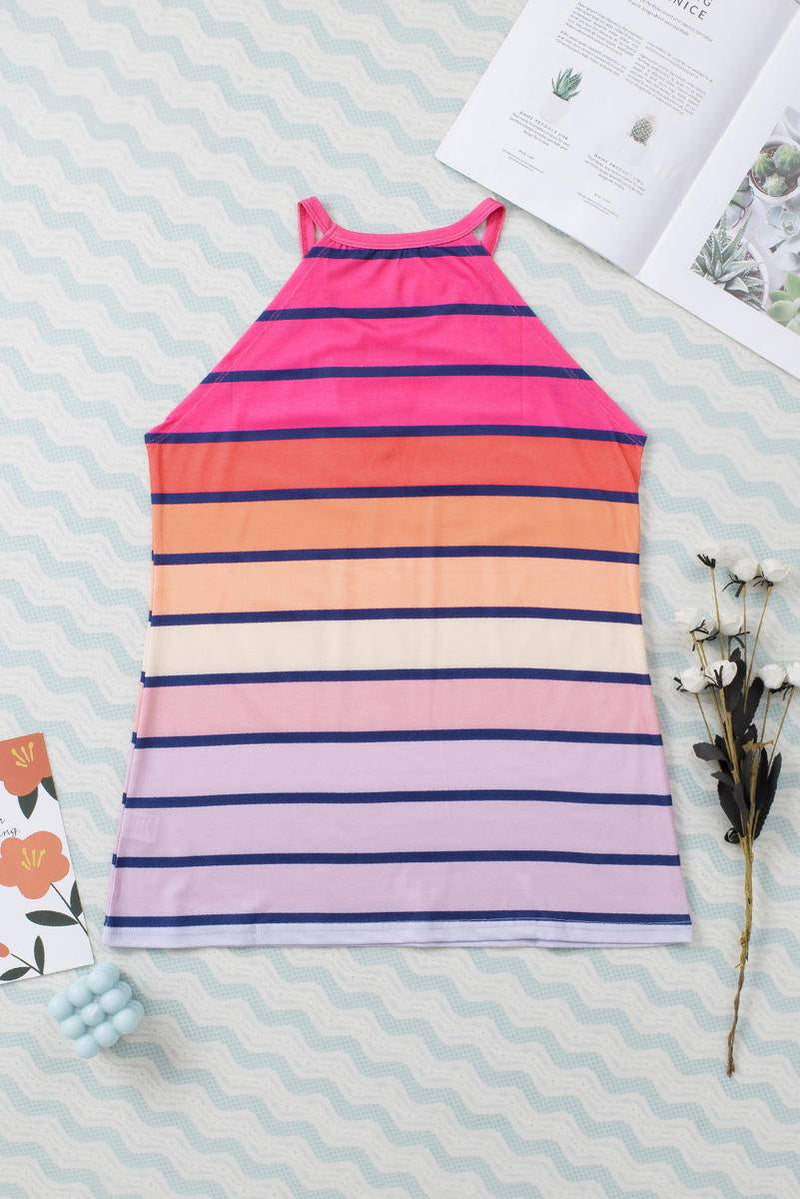 Multicolor Hollowed Out Striped Tank Top