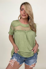 Mesh Lace Detail Short Sleeve Top