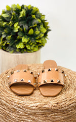 Qupid Hazy Spike Sandal in Tan