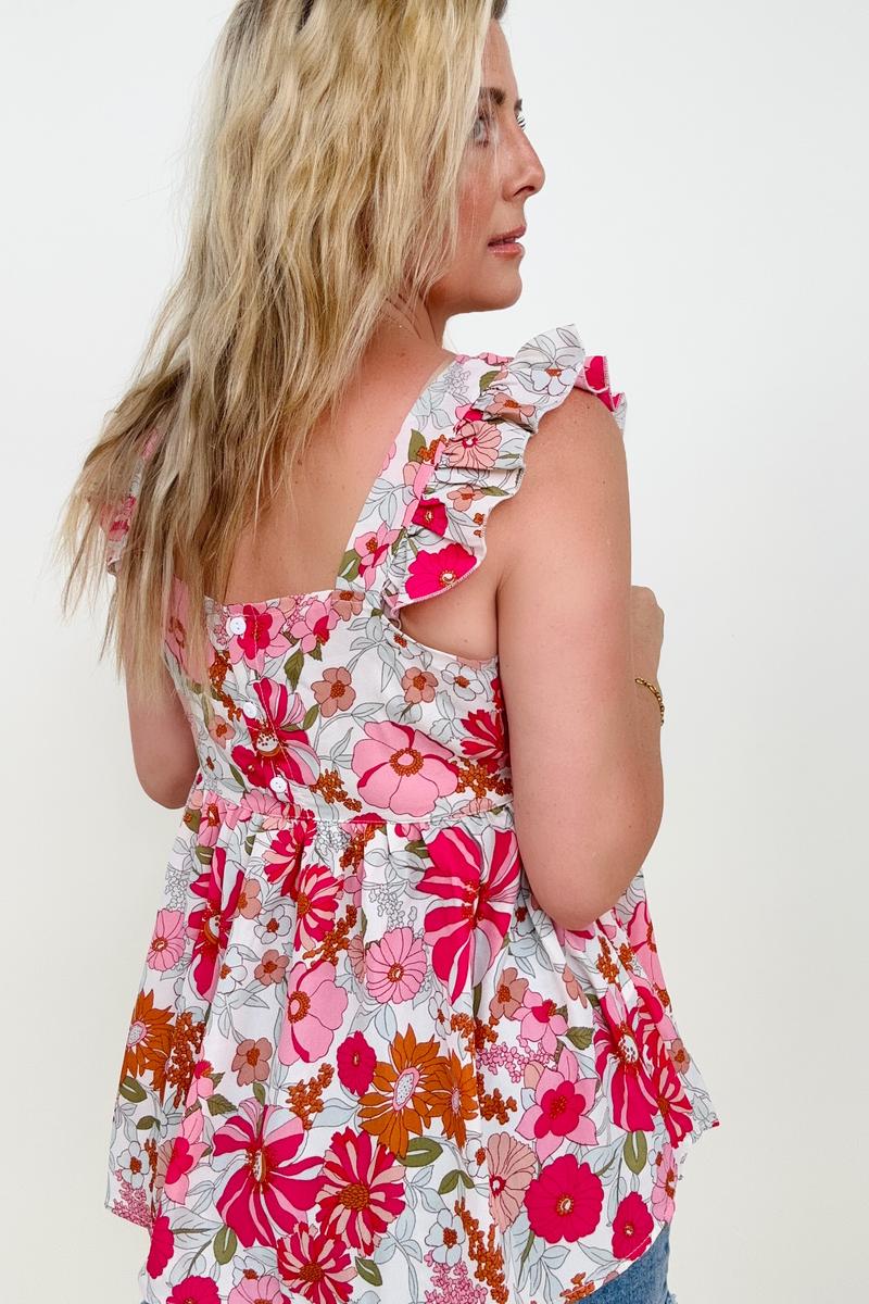 Square Neck Floral Print Ruffle Tank Top