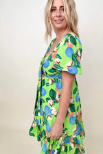 Gigio Tropical Print Flutter Sleeve Mini Dress