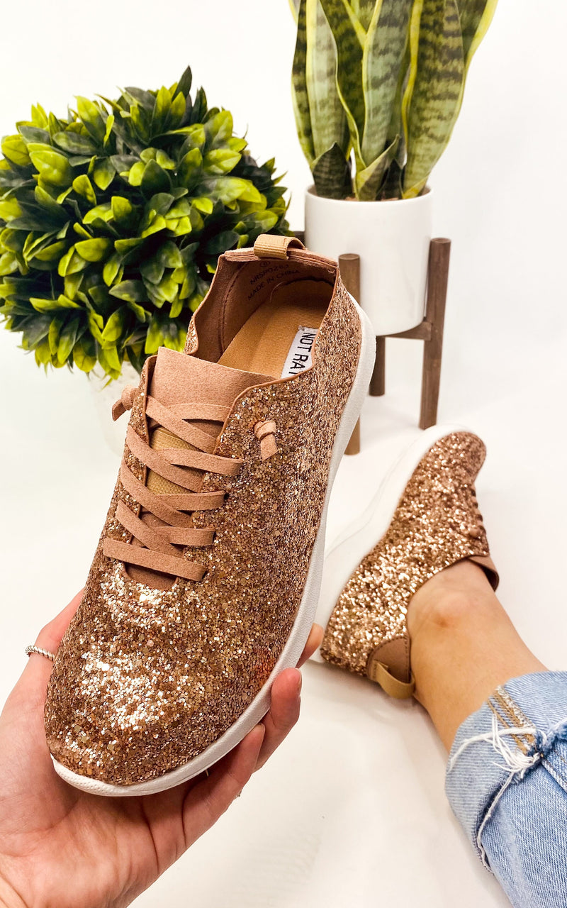 Not Rated Glitter Sneaker in Rose Gold