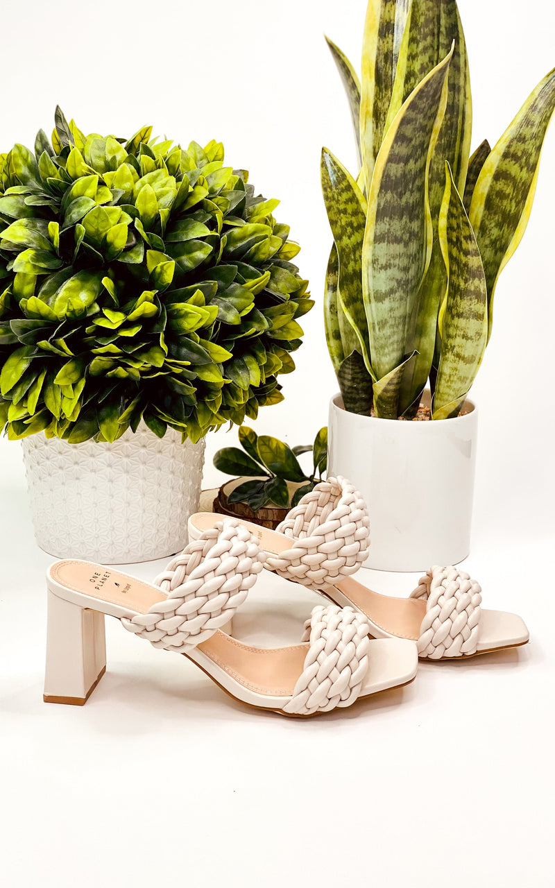 Qupid Kiersten Braided Heeled Sandal in Cream