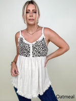 Umgee Animal Print Button Front Detail Spaghetti Strap Top