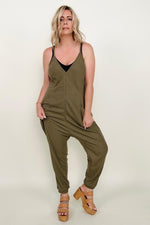 Waffle Knit V-Neck Tank Jumpsuit With Pockets