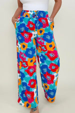 Abstract Floral Print Drawstring Wide Waistband Pants