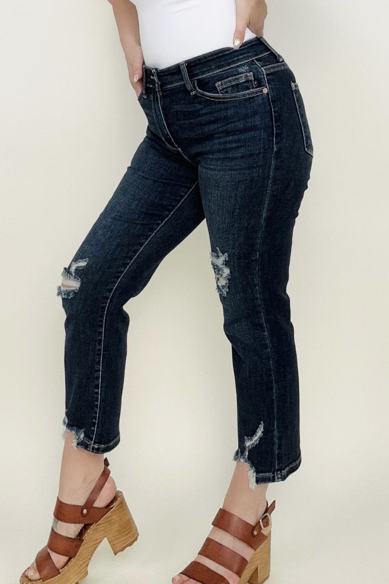 Judy Blue Mid-Rise With Destroy Hem Crop Straight Jeans