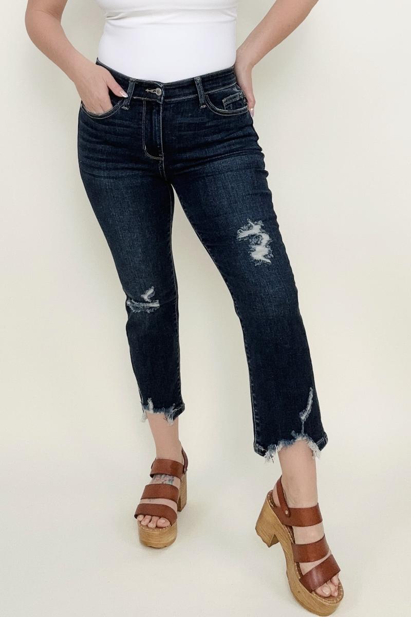 Judy Blue Mid-Rise With Destroy Hem Crop Straight Jeans